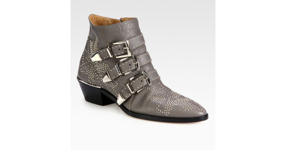 Studded Leather Buckle Ankle Boots 