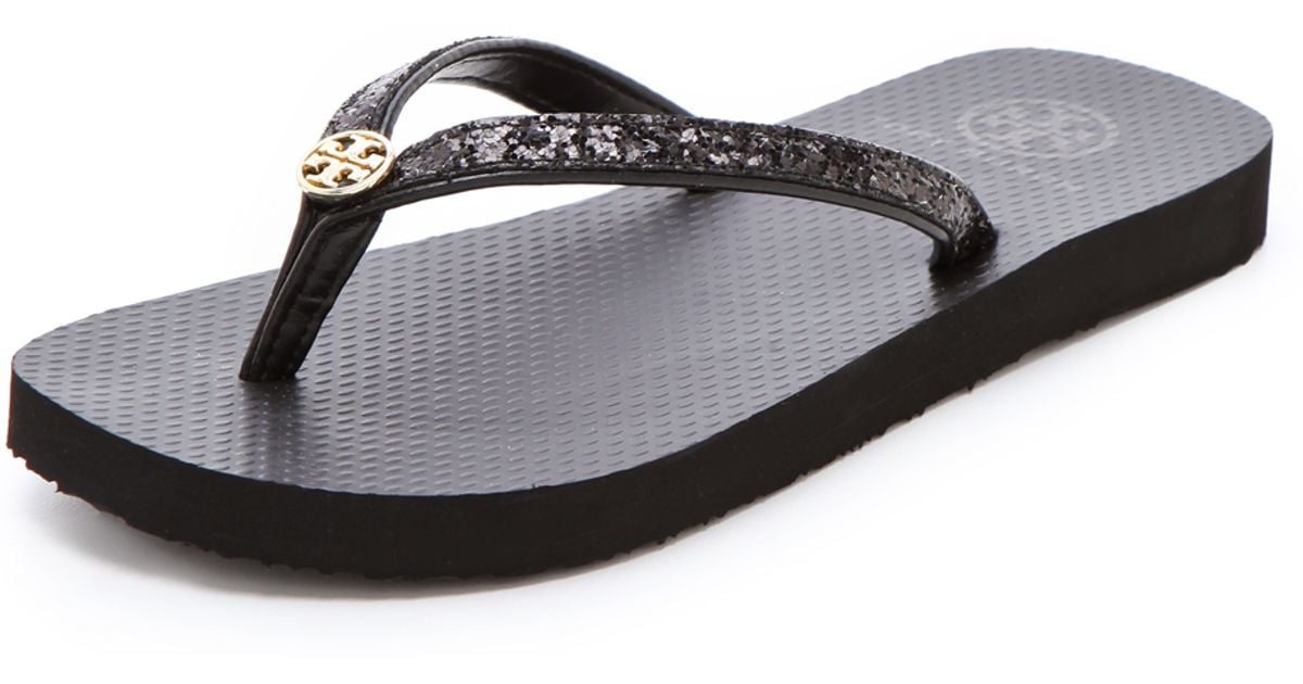 black sparkle flip flops
