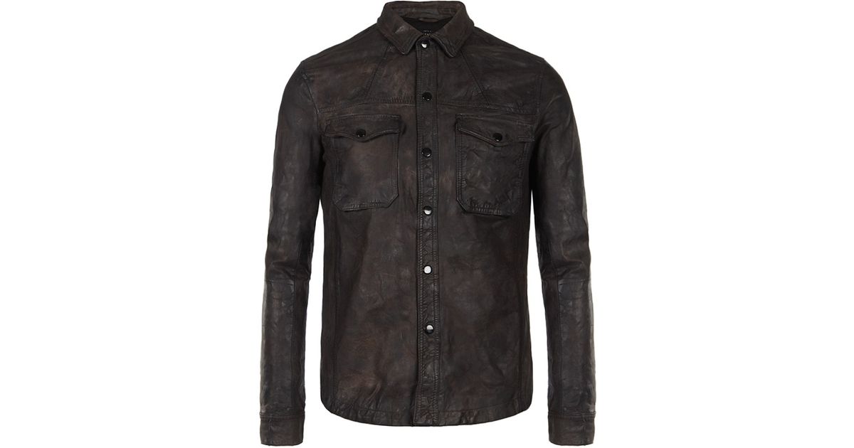 AllSaints Ruin Leather Shirt in Brown for Men Lyst
