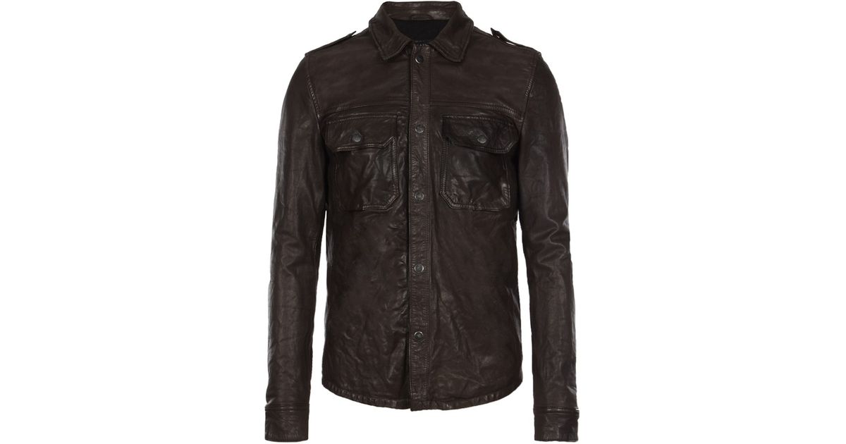 AllSaints Section Leather Shirt in Chocolate (Brown) for Men - Lyst