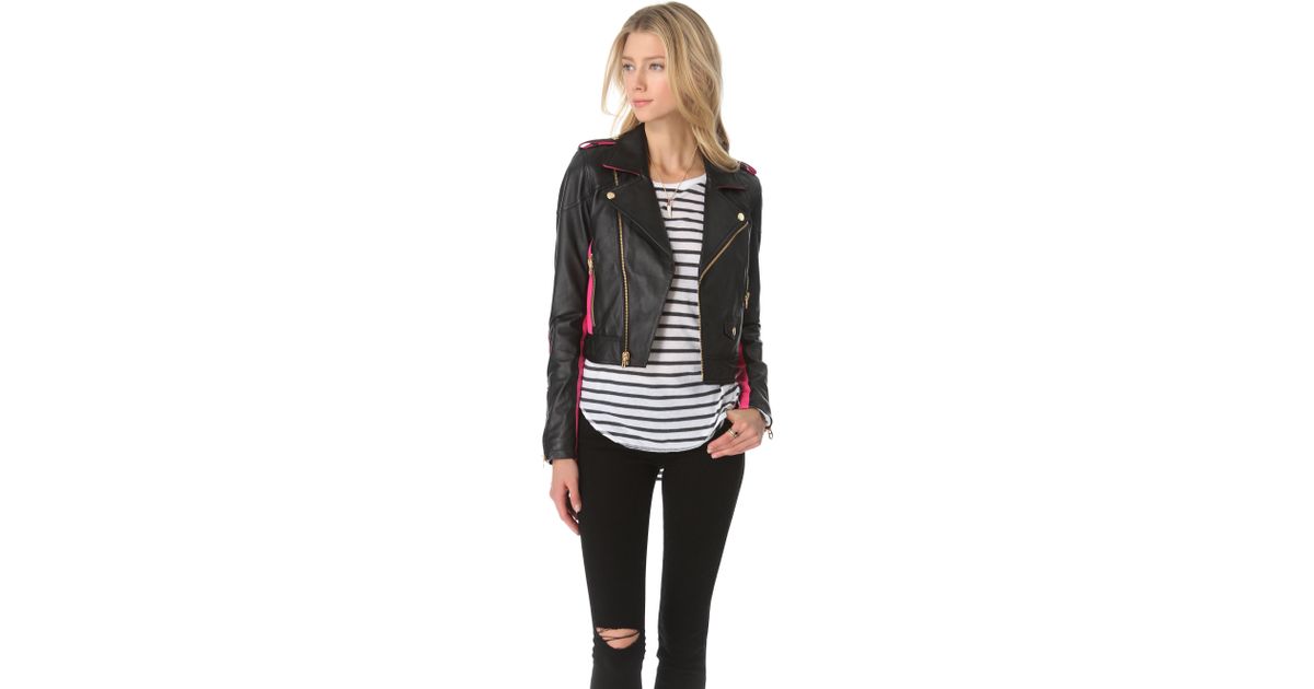 Juicy Couture Leather Moto Jacket in Black | Lyst