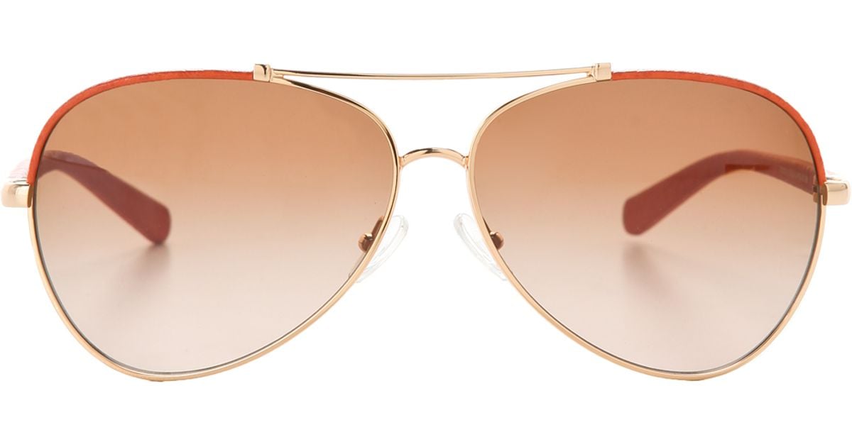 Tory Burch Women\'s Orange Leather Covered Aviator Sunglasses eleanor-pilot-sunglasses-  main image 4