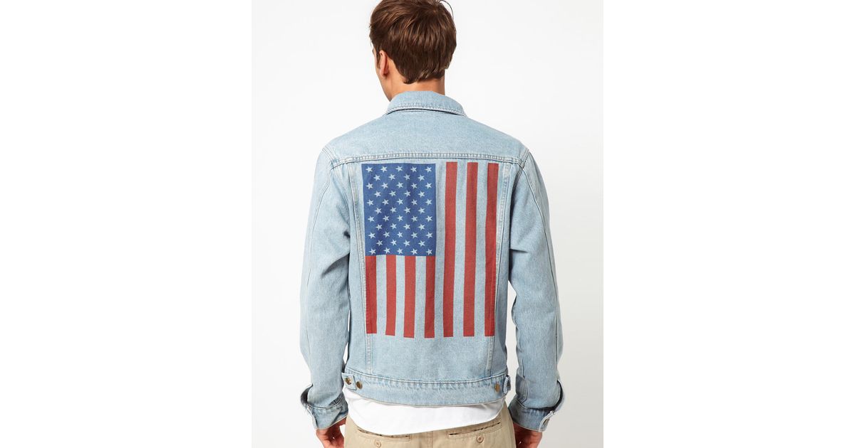 American Apparel Denim Jacket with Flag Print in Blue for Men - Lyst