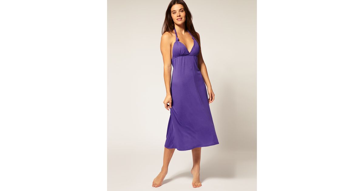 Lyst Asos Collection Jersey Grecian Midi Beach Dress In Purple