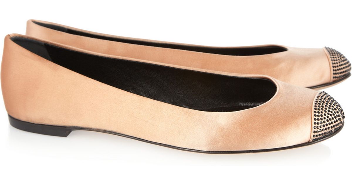 Giuseppe Zanotti Malika Crystalembellished Satin Ballet Flats in Nude