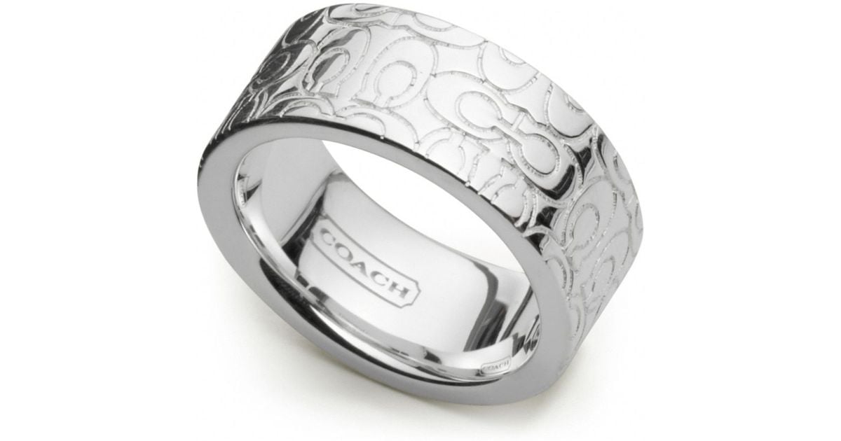 COACH Sterling Signature Band Ring in Metallic | Lyst