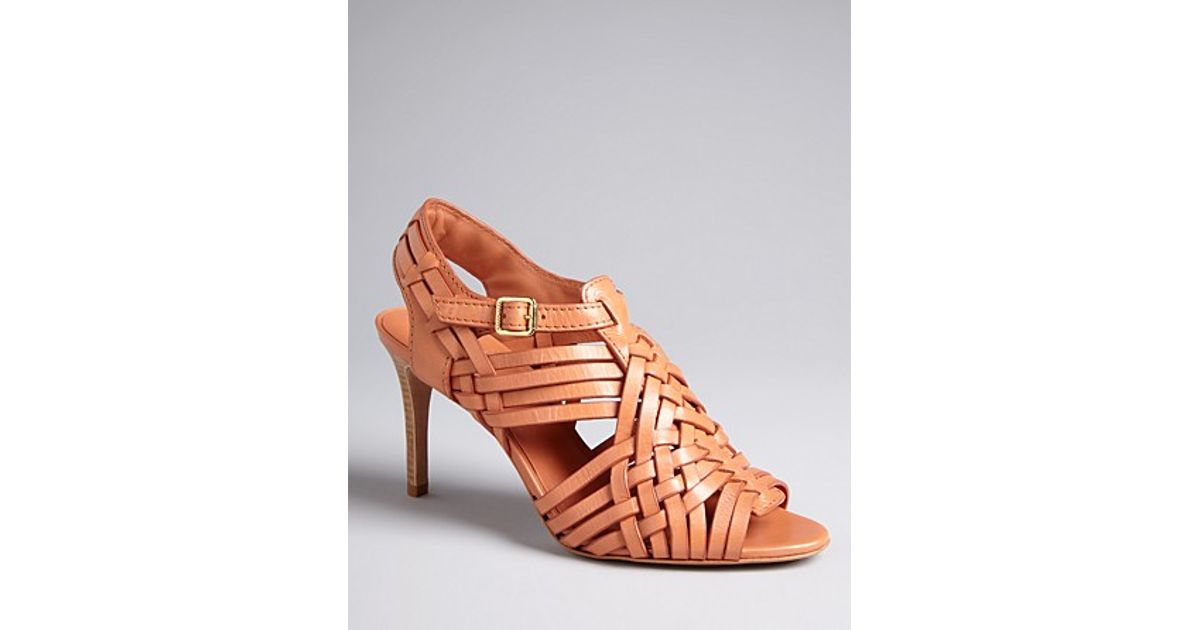 Tory Burch Huarache Sandals Nadia Mid Heel in Chestnut (Brown) | Lyst