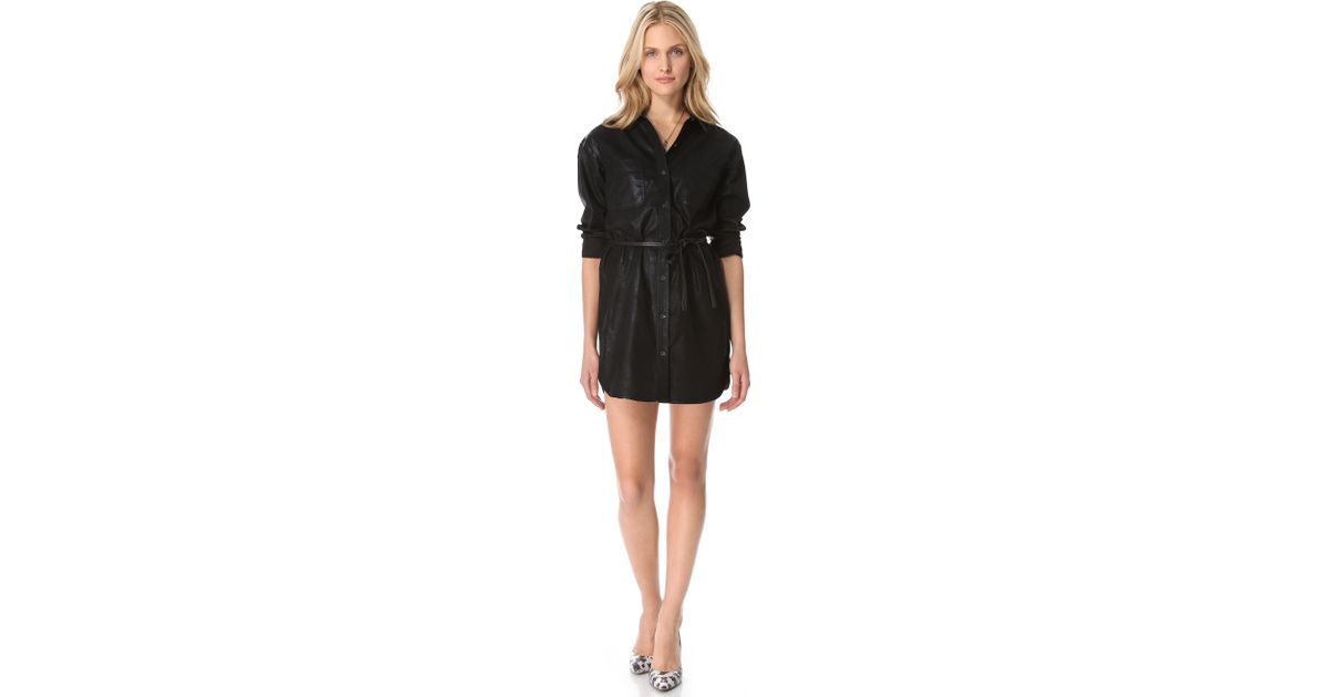 7 For All Mankind Coated Denim Shirt Dress in Black - Lyst