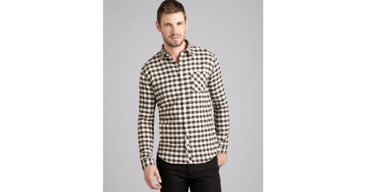 Perry Ellis Mens Buffalo Check Heathered Pattern Shirt