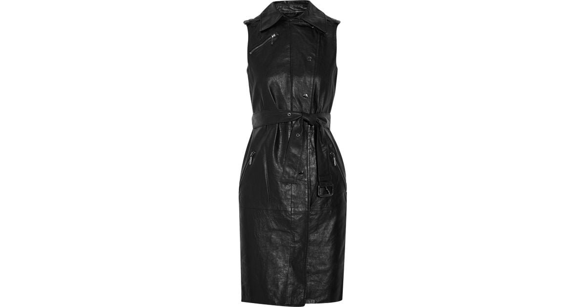 MICHAEL Michael Kors Sleeveless Leather Trench Dress in Black - Lyst