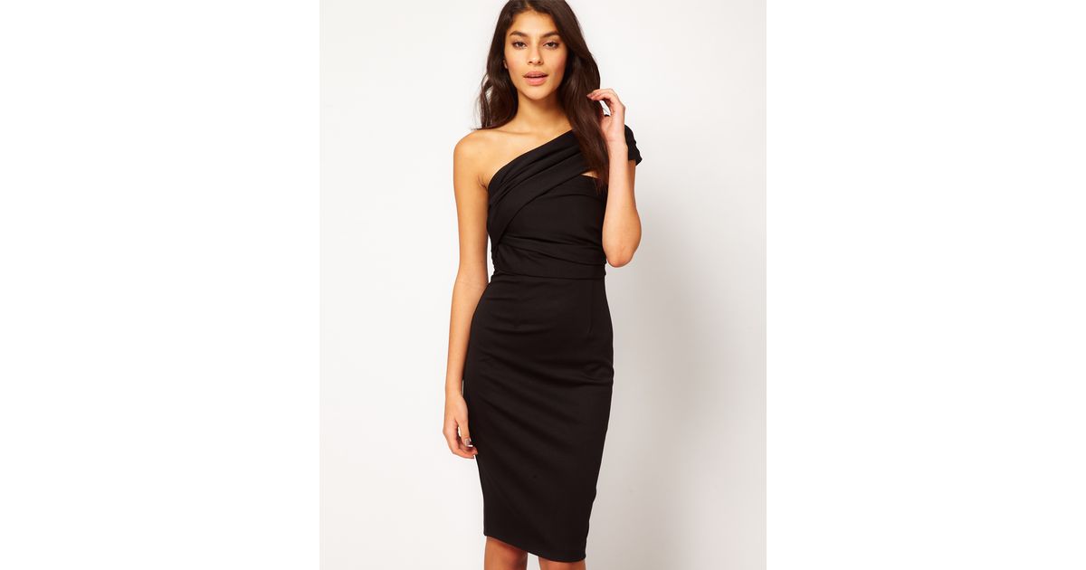 one shoulder pencil dress