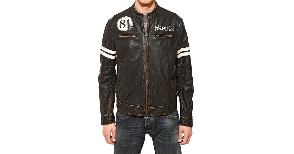 Armani Jeans Black Vintage Leather Biker Jacket For Men