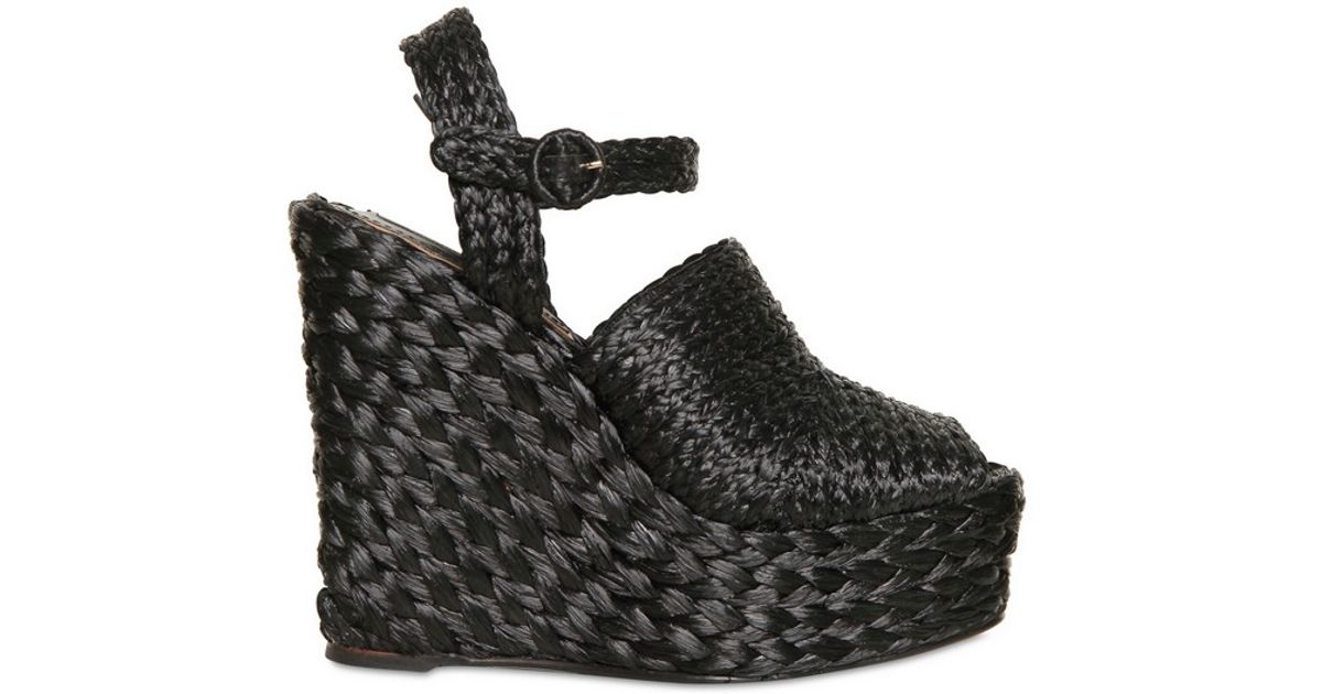 Lyst Dolce & gabbana 140mm Raffia Open Toe Wedges in Black