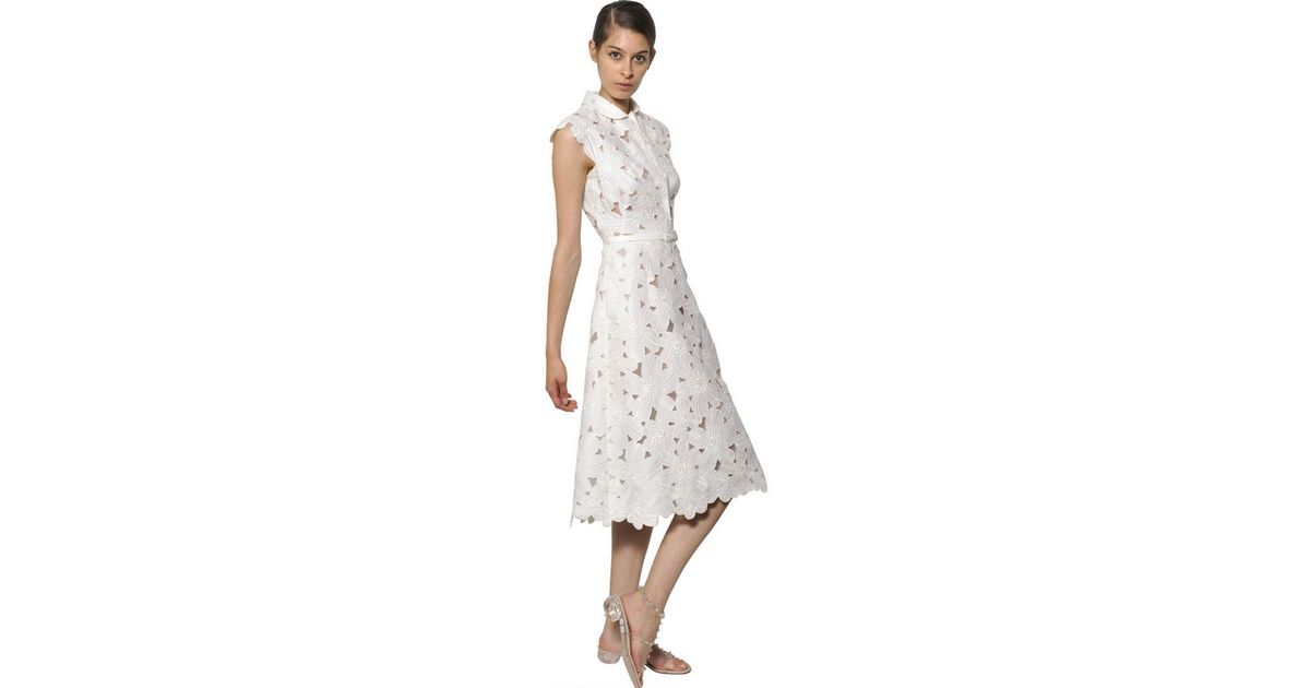 Valentino Daisy Embroidered Cotton Piqué Dress in White - Lyst