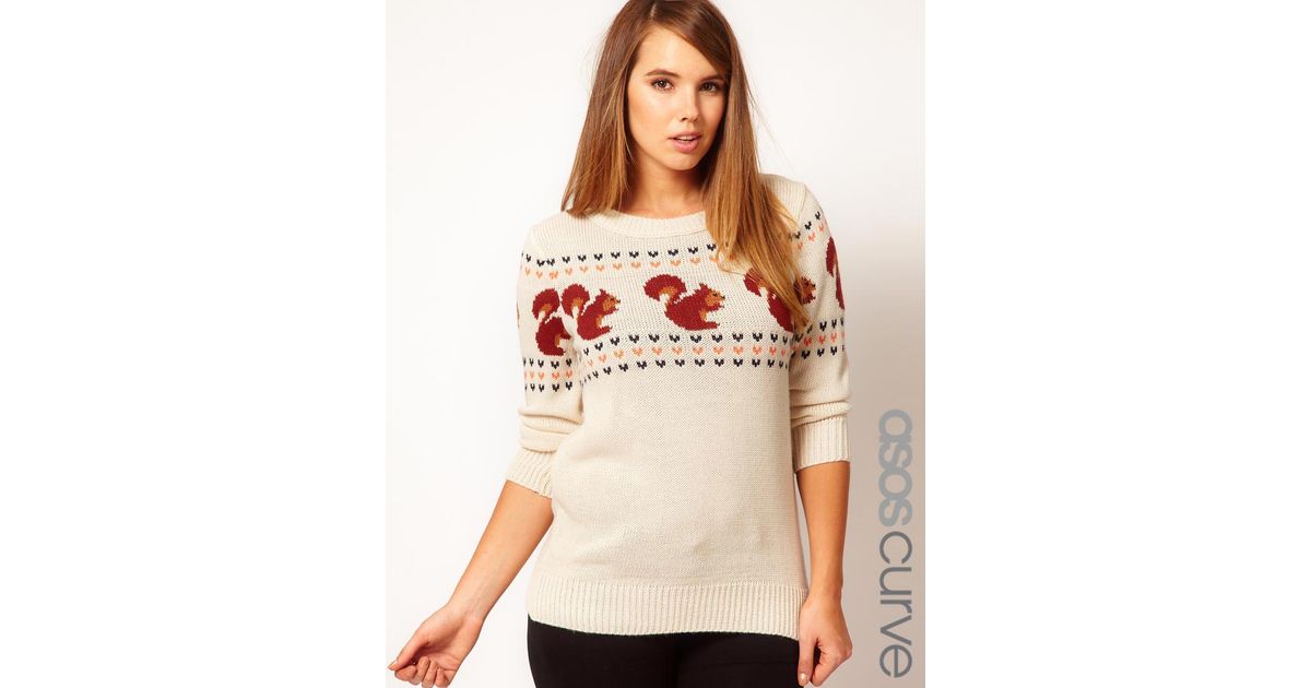 ASOS Exclusive Jumper with Squirrels in Natural Lyst