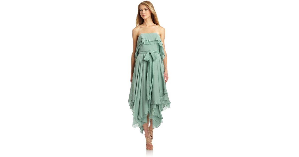 Halston Silk Chiffon Draped Handkerchief Dress in Green Lyst