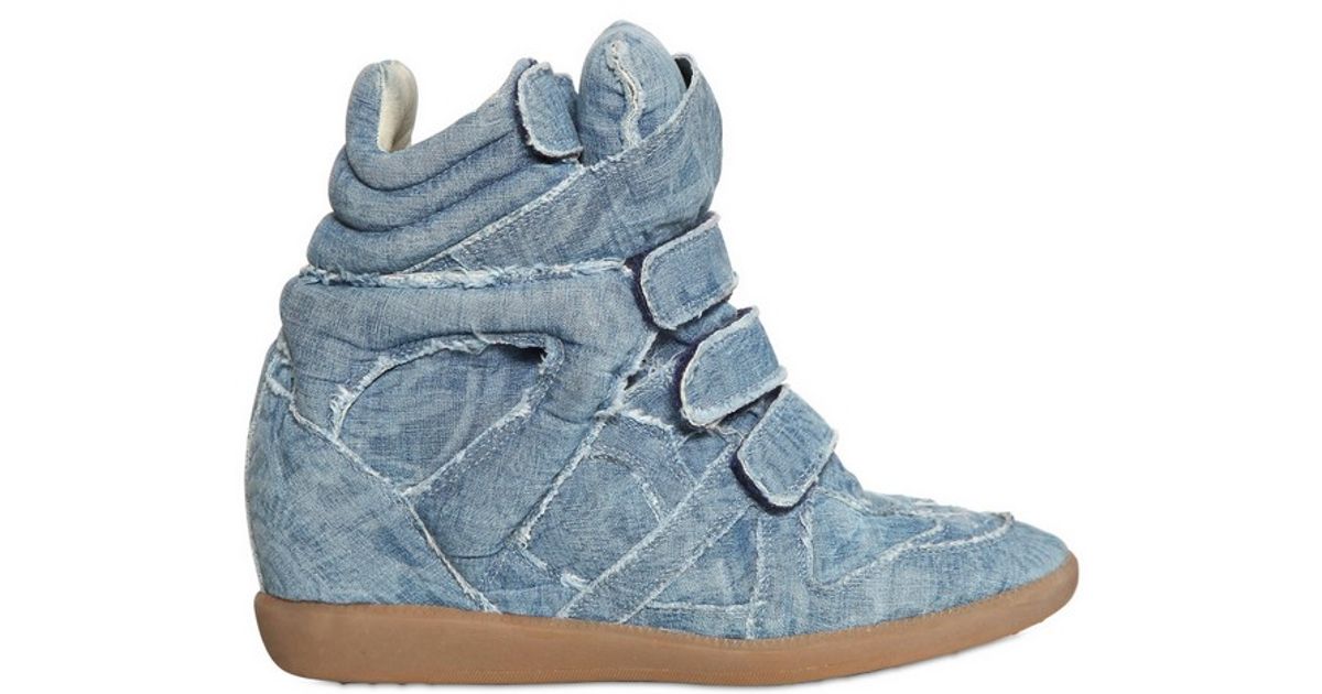 Isabel Marant 80mm Balesi Denim Wedge Sneakers in Blue - Lyst