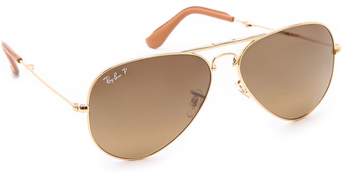 Ray-Ban Polarized Folding Aviator Sunglasses in Gold (Metallic) | Lyst