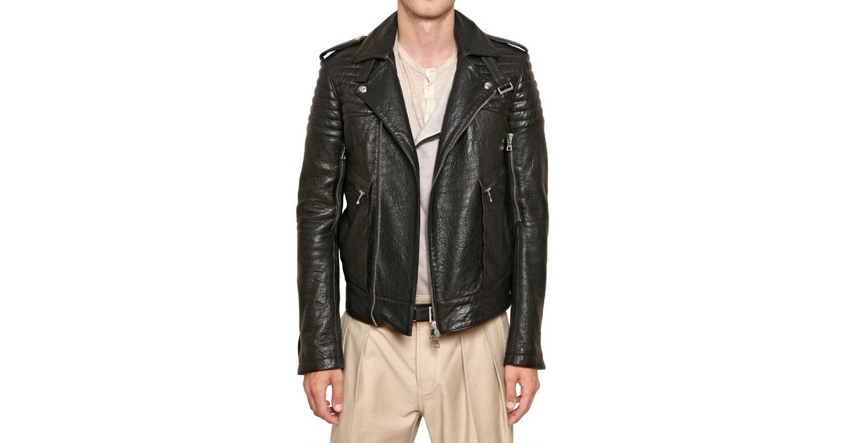 Balmain Black Nappa Leather Biker Jacket For Men