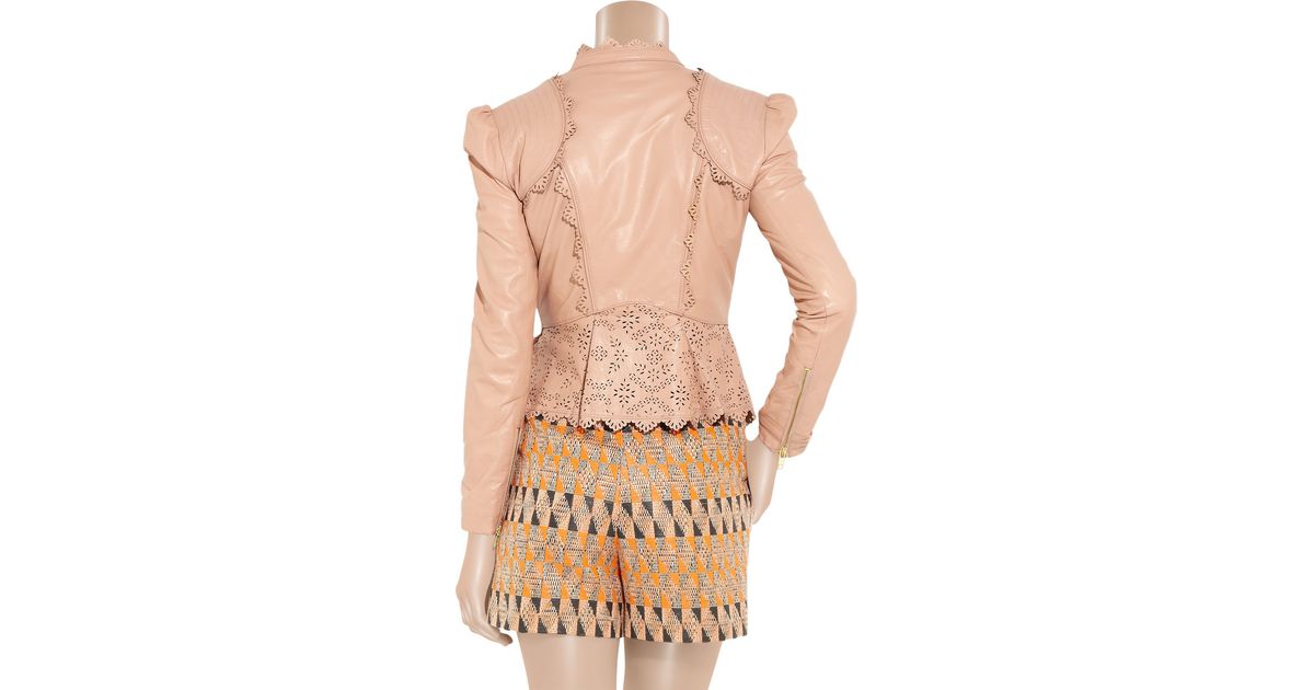Alice By Temperley Libre Laser Cut Leather Jacket In Blush Pink
