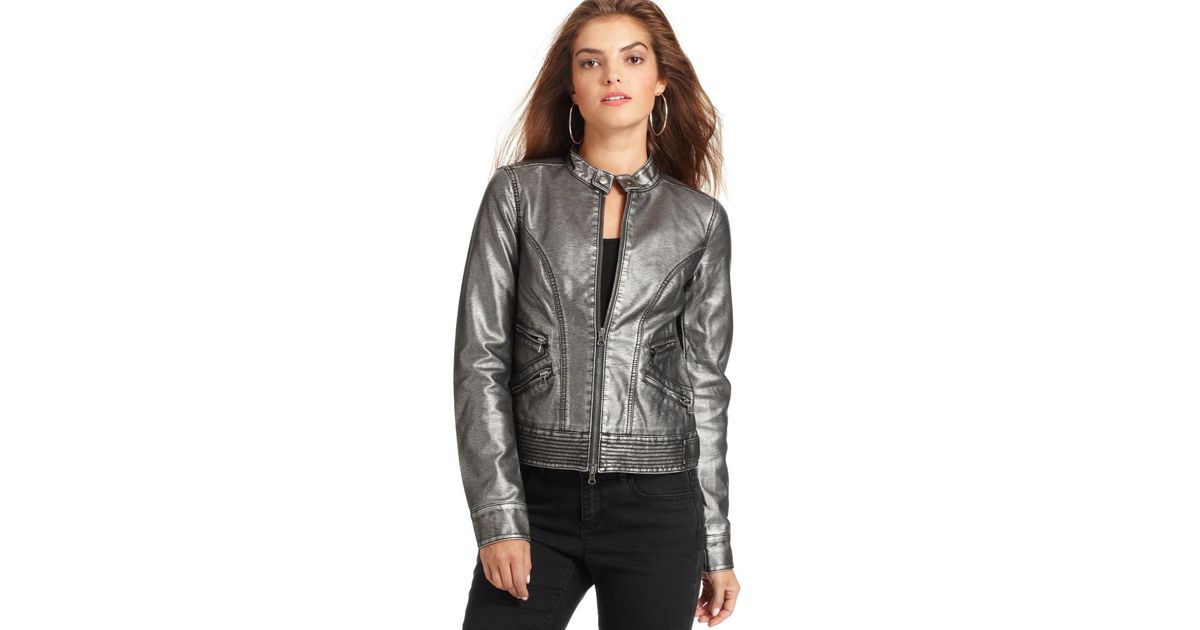 calvin klein grey leather jacket