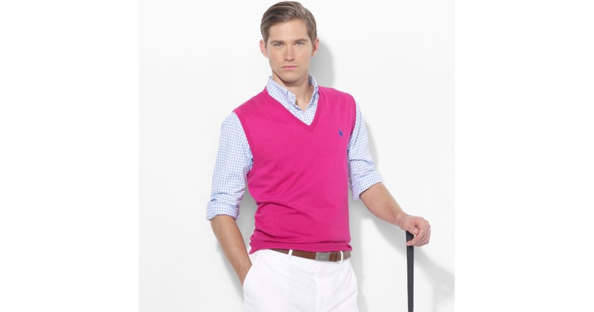 Polo Ralph Lauren Vneck Sweater Vest in Pink for Men | Lyst