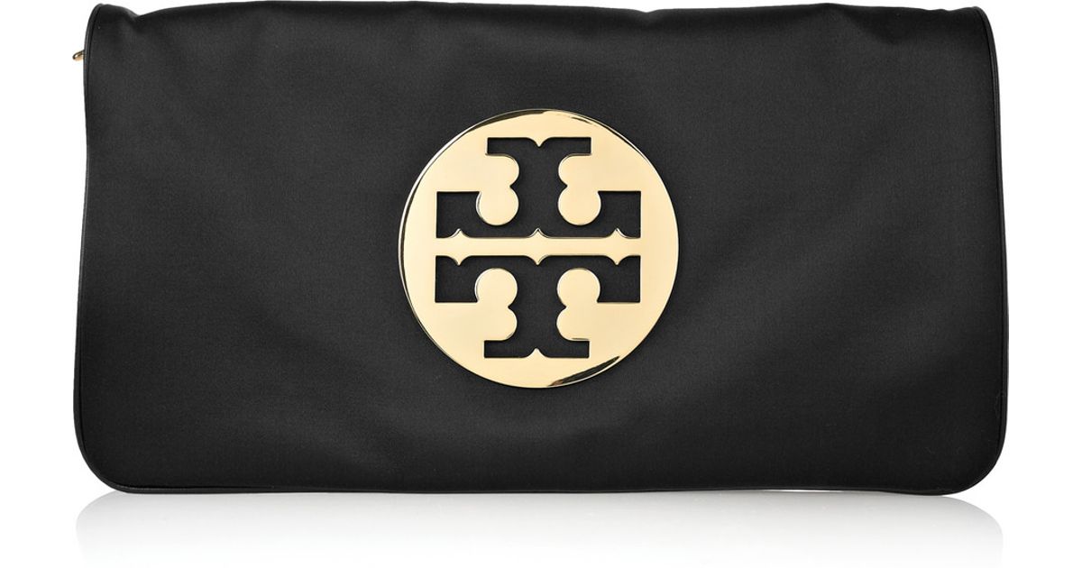 Tory Burch Reva Satin Clutch in Black Lyst