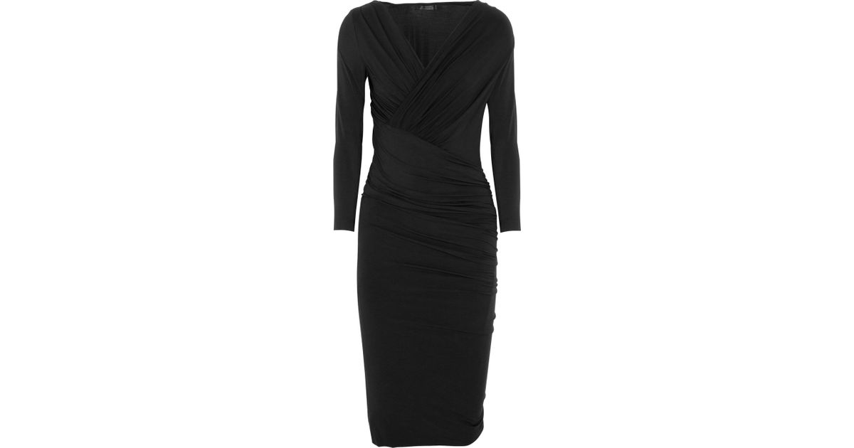 Donna Karan Ruched Stretch-jersey Dress in Black - Lyst