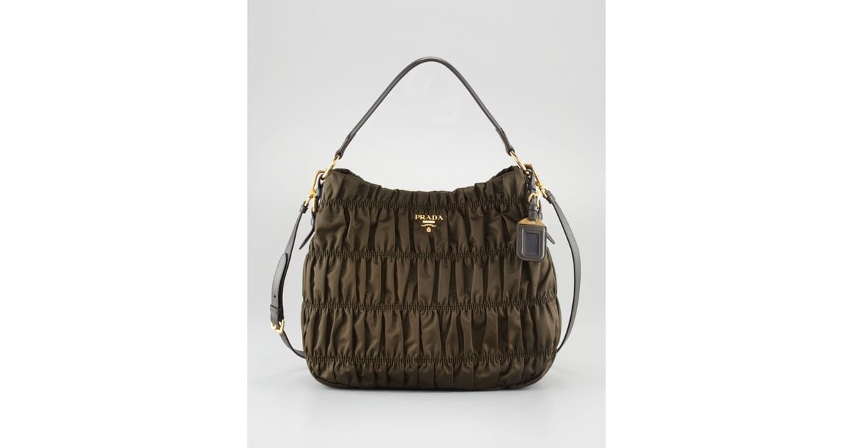 Prada Tessuto Gaufre Hobo Bag in Brown (002 nero) | Lyst