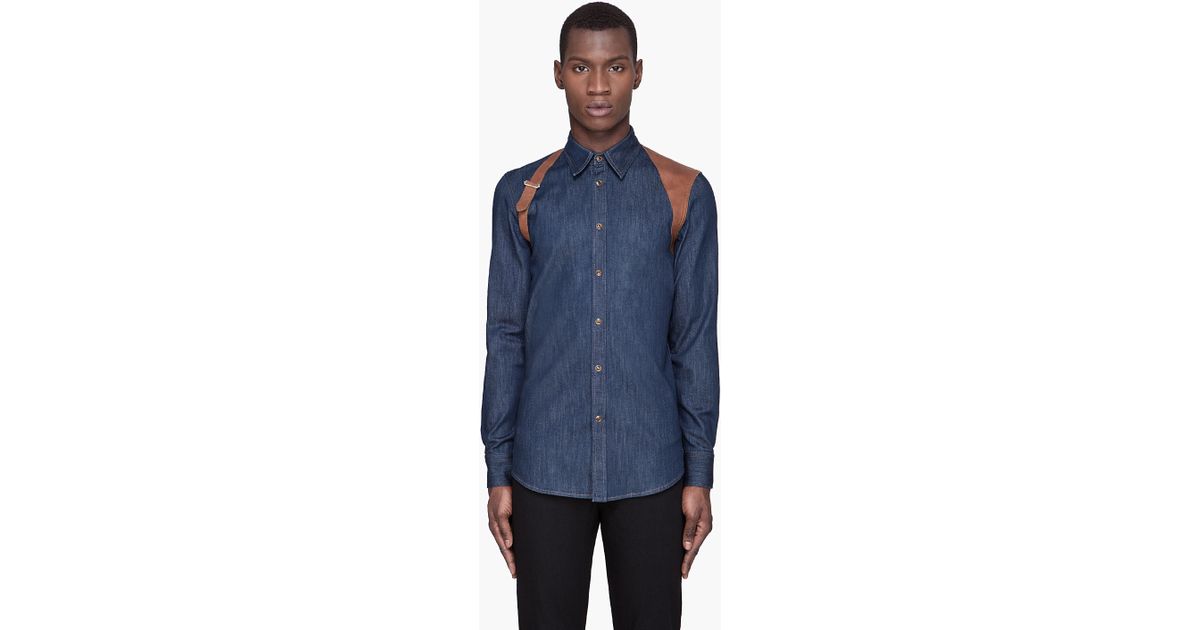 McQueen Blue Denim Harness Shirt for Men | Lyst