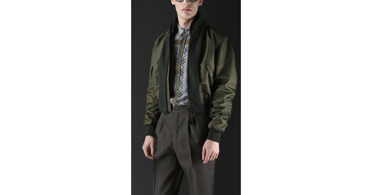 Burberry Prorsum Cropped Nylon Bomber Jacket in Green for Men | Lyst