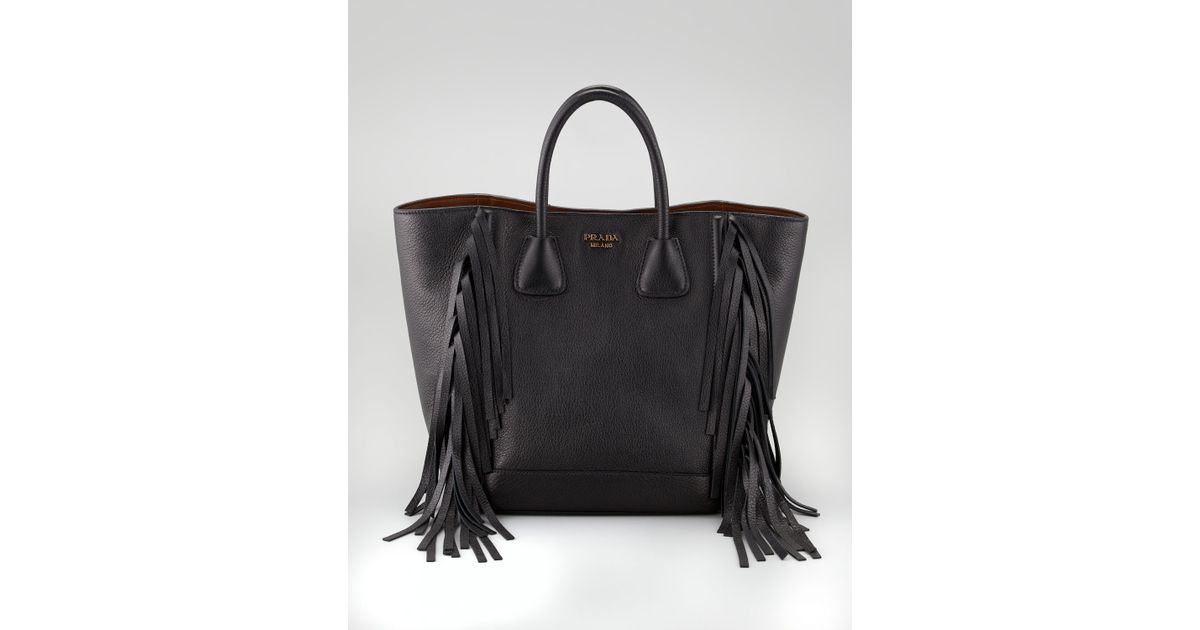 Prada Cervo Fringe Tote Bag in Black (nero) | Lyst  