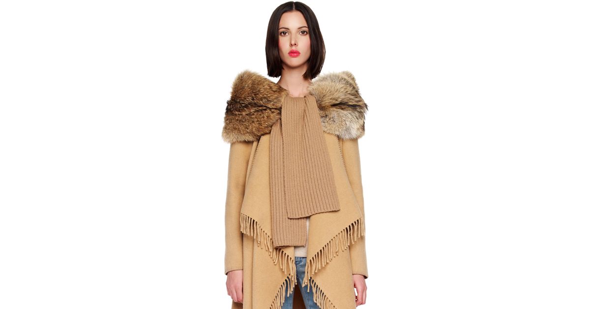Lyst - Michael kors Ribbed Scarf with Fur in Natural
