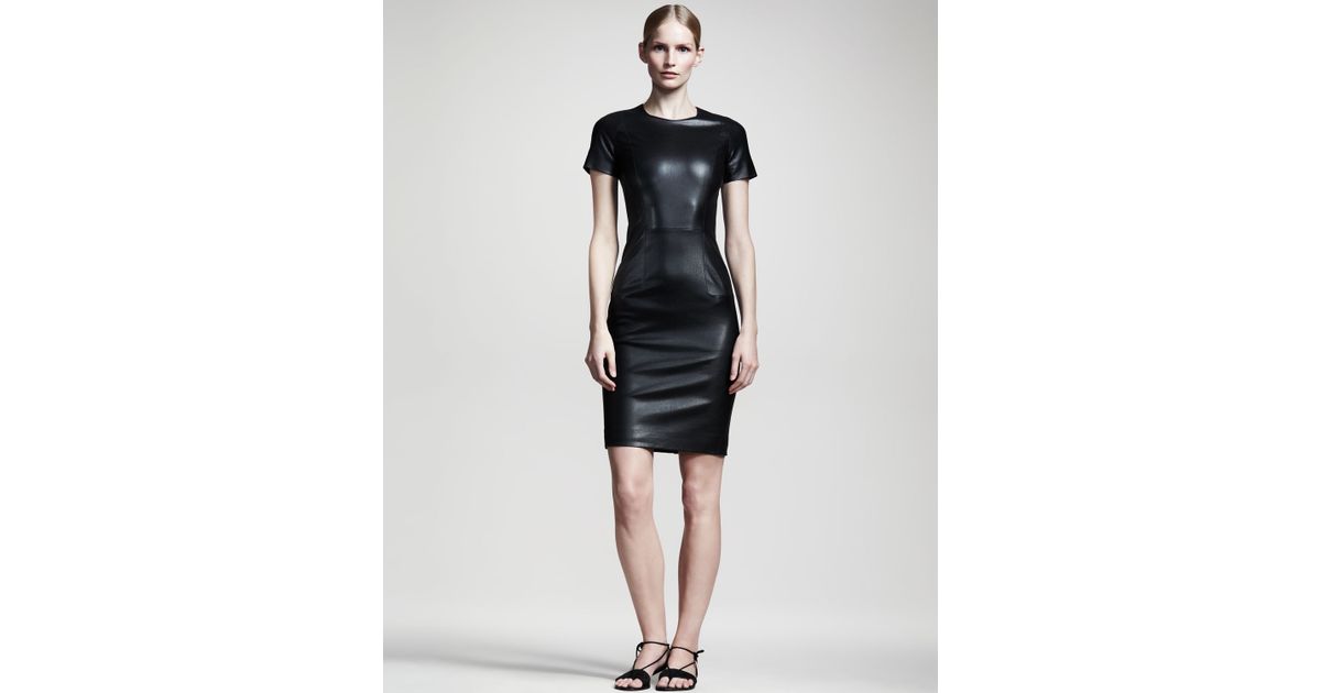 black shiny leather dress