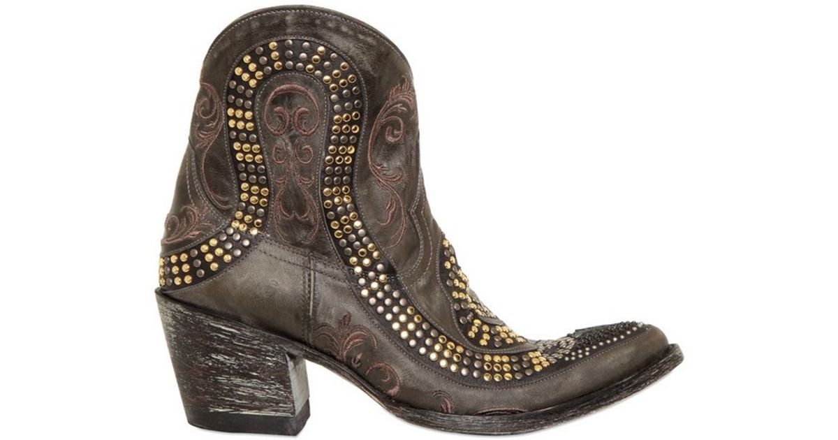 Mexicana 65mm Studded Snake Leather Low Boots in Gray Lyst