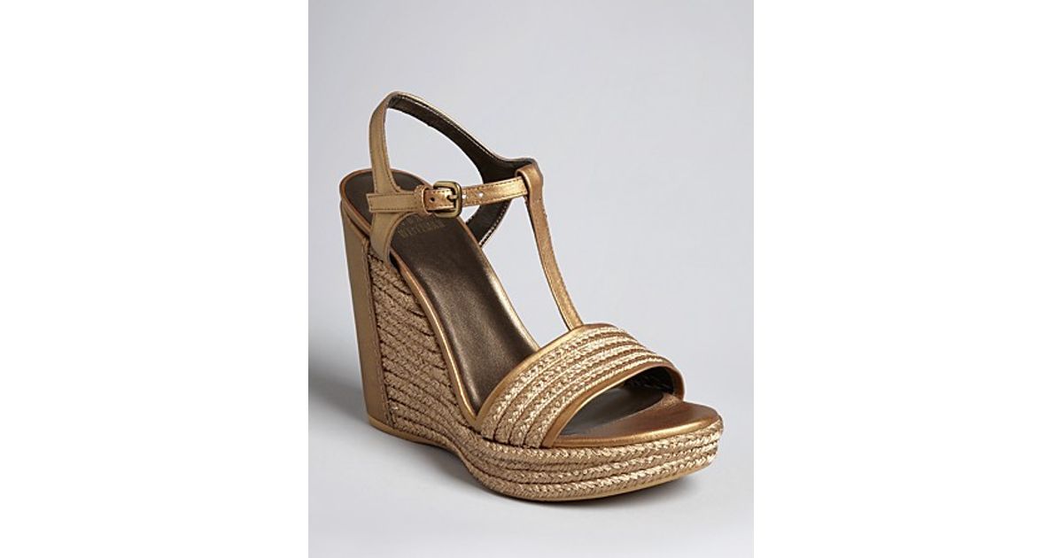 Stuart Weitzman Platform Wedge Sandals Matey High Heel in Metallic - Lyst