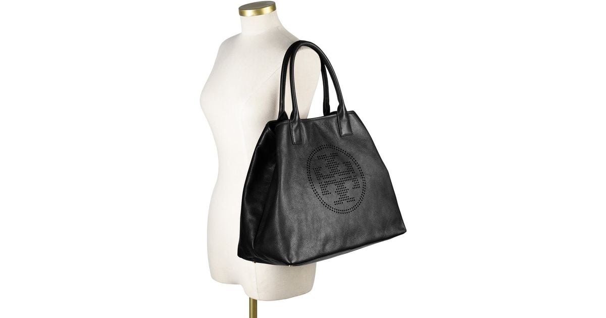 Tory Burch Perforated Logo Tote in Black Lyst