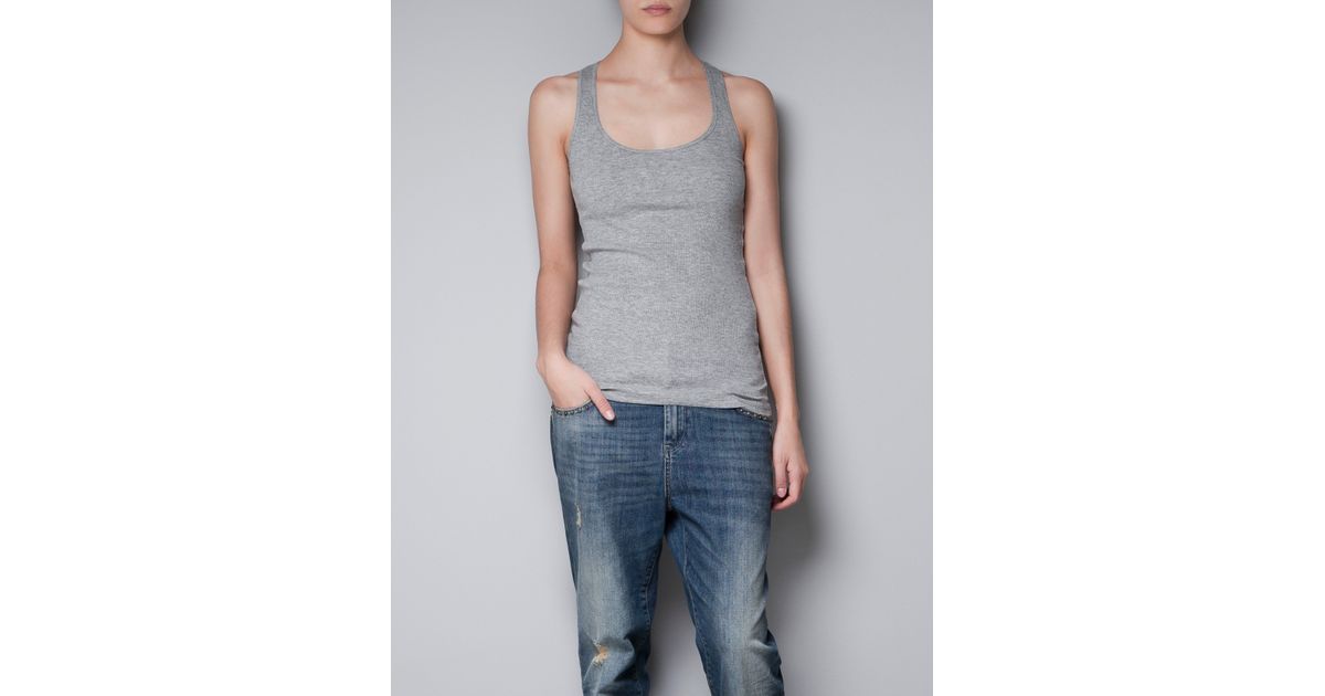 Zara Ribbed Tank Top in Gray Lyst