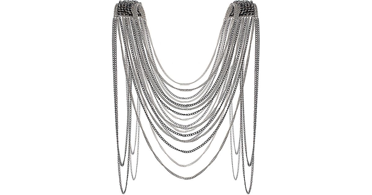 Topshop Bead Shoulder Drape Necklace In Metallic Lyst