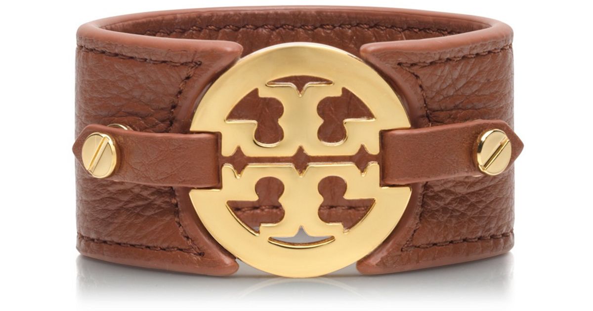 Tory Burch Logo Wide Double Snap Cuff in Brown | Lyst
