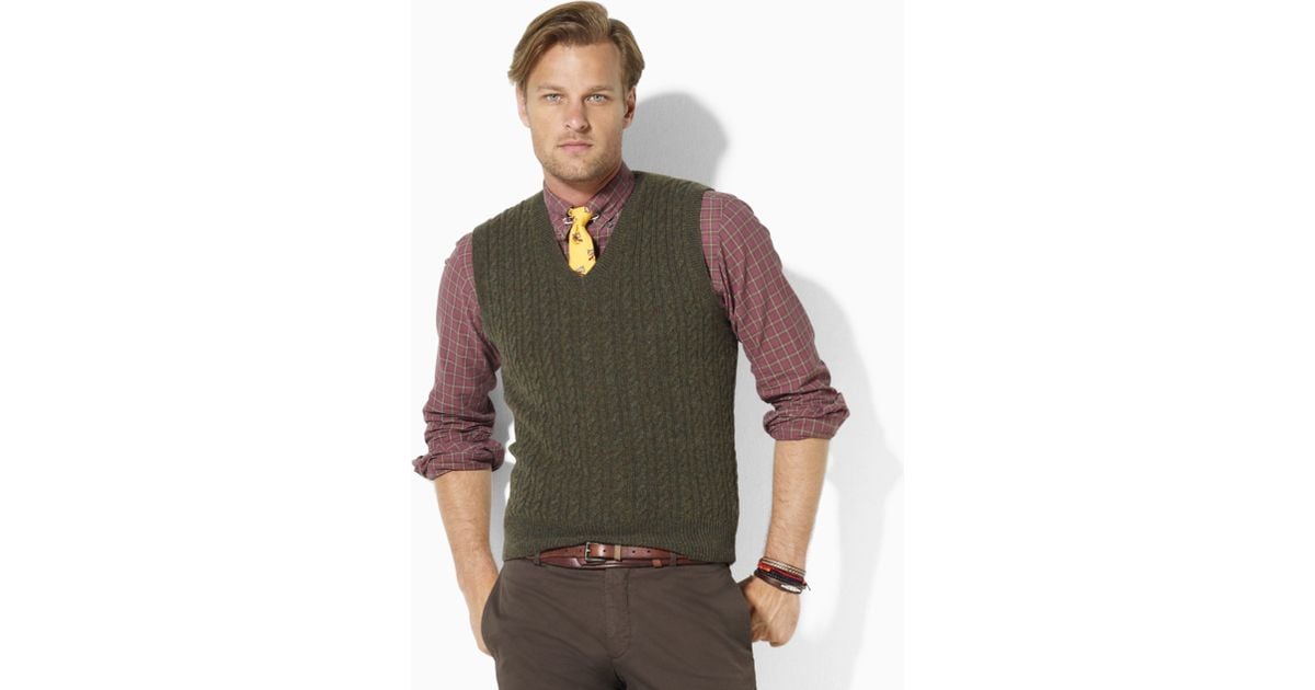 Lyst - Polo Ralph Lauren Merino Wool Cable Knit V-neck Sweater Vest in ...