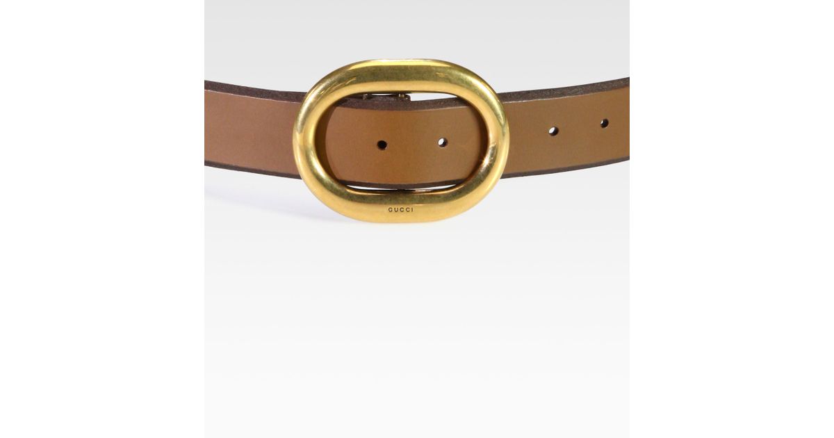Gucci Leather Round Buckle Belt in Brown (Natural) - Lyst