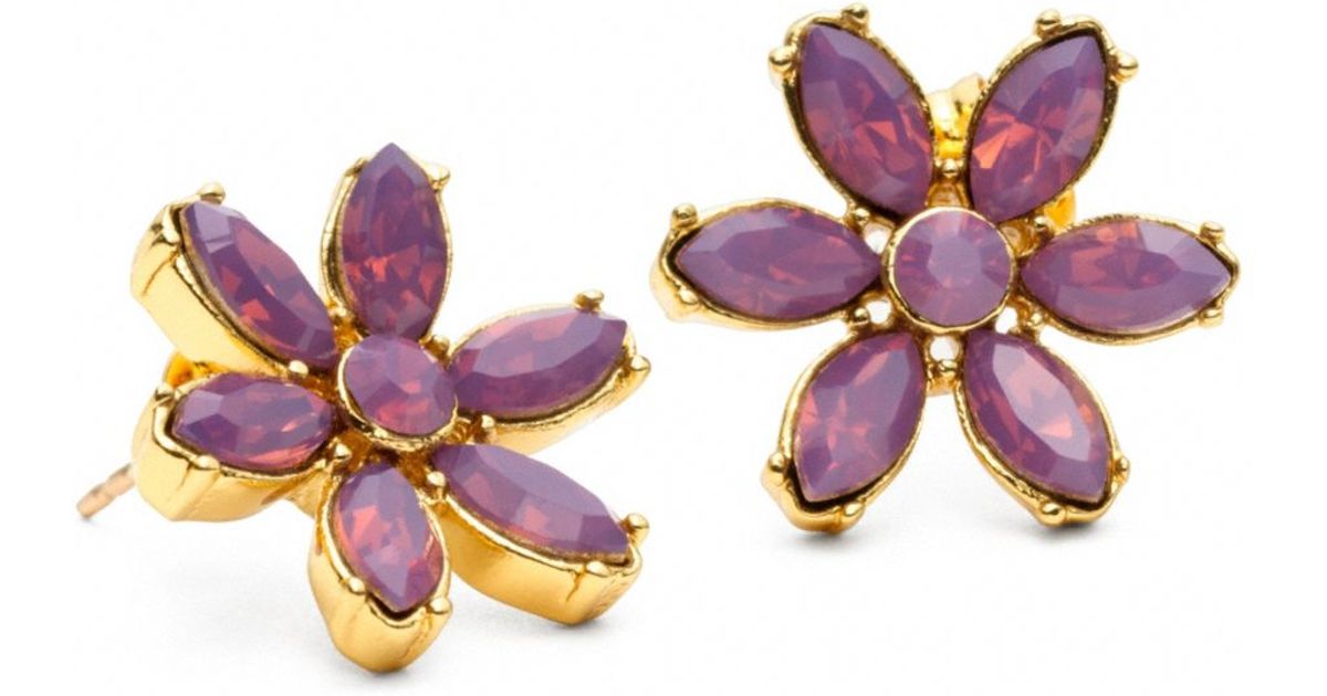 COACH Faceted Flower Stud Earring in Gold/Purple (Purple) Lyst
