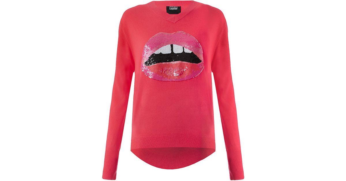 pink sequin lips jumper
