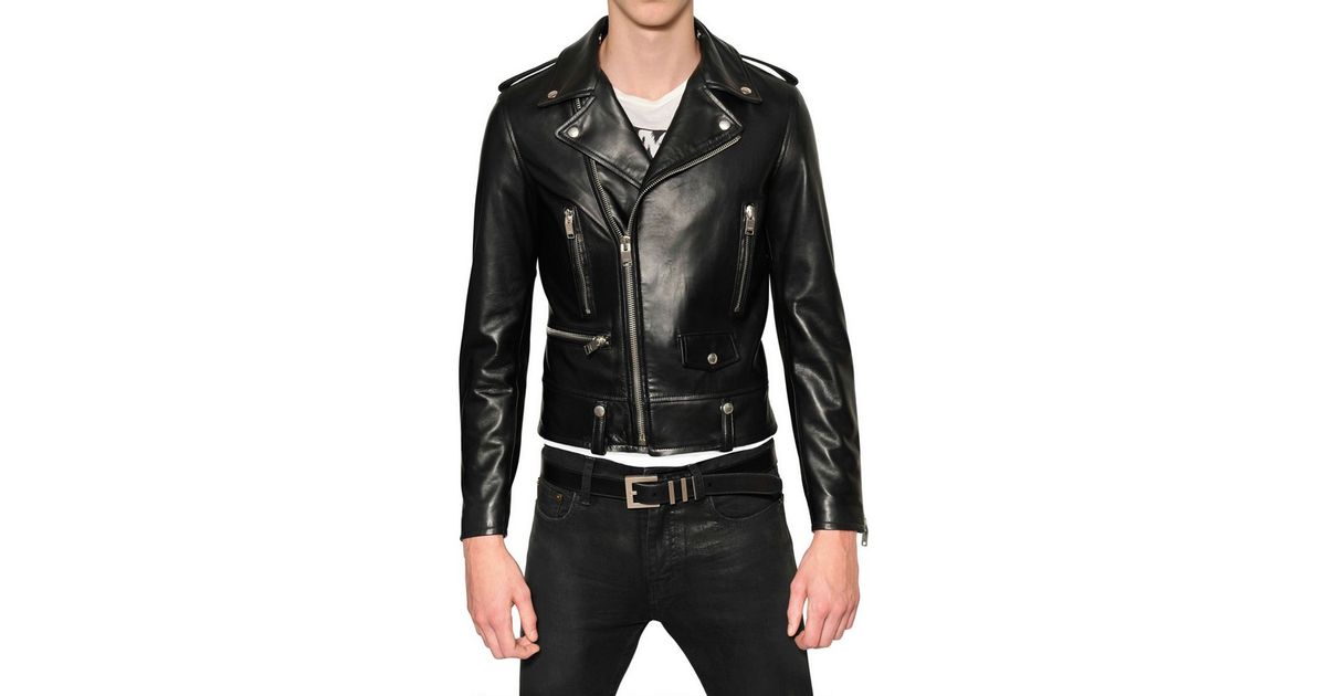 Saint Laurent Nappa Leather Biker Jacket in Black for Men - Lyst