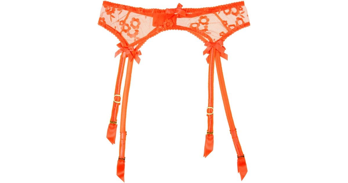 Agent Provocateur Brittnie Embroidered Tulle Suspender Belt in Orange ...
