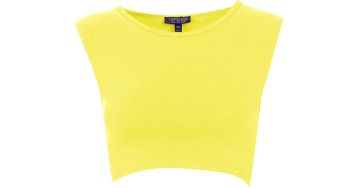 TOPSHOP Basic Sleeveless Crop Top in Yellow - Lyst