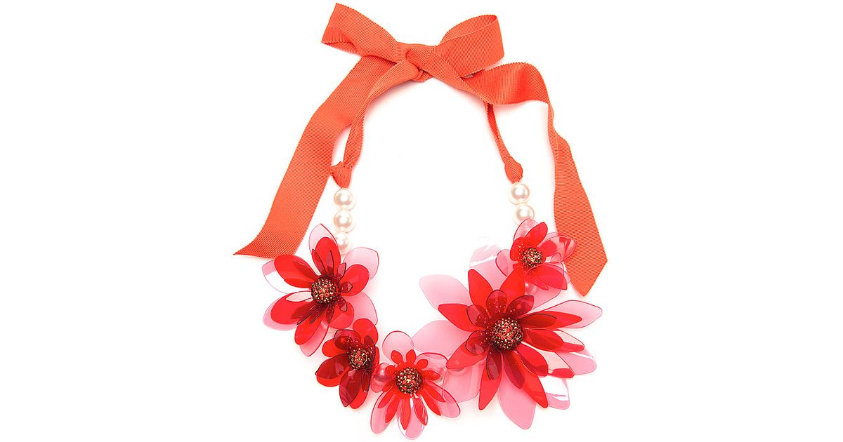 Lanvin Plastic Flower Necklace in Pearl (Orange) Lyst