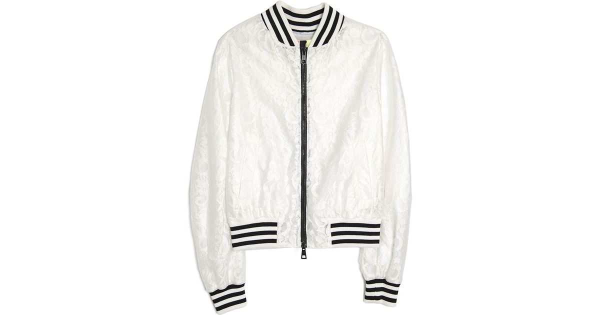 white lace bomber jacket
