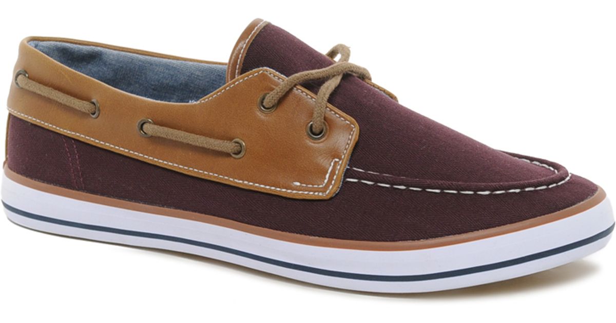 ASOS Asos Boat Shoes in Herringbone Canvas in Burgundy